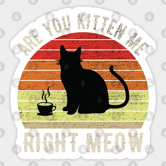 Are You Kitten Me Right Meow Vintage Coffee Sunset Retro Sticker by RajaGraphica